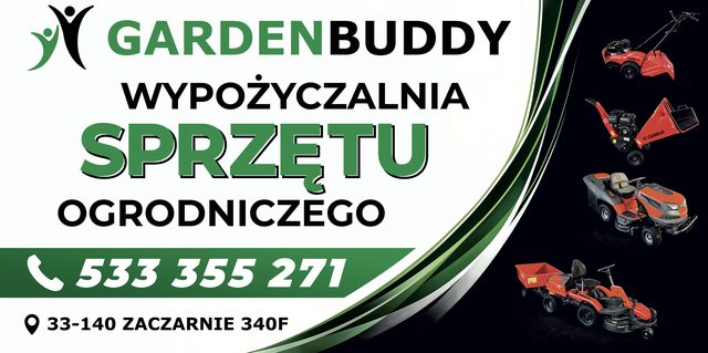 GardenBuddy – wypożyczalnia sprzętu ogrodniczego, tel. 533 355 271, Zaczarnie 340F